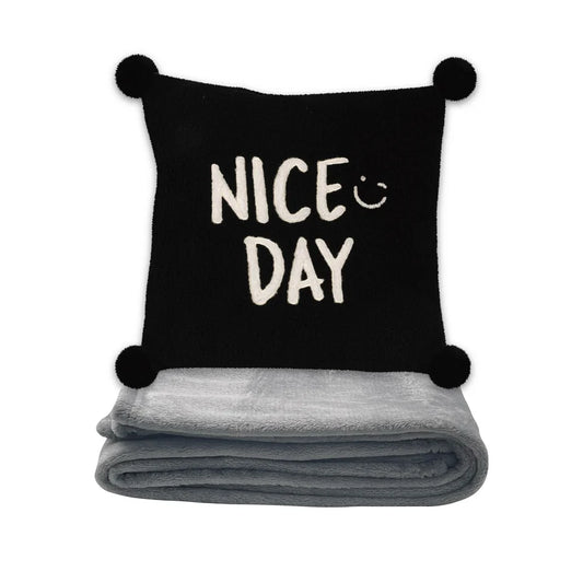Black White Series Throw Pillow Blanket 2-in-1(Black)