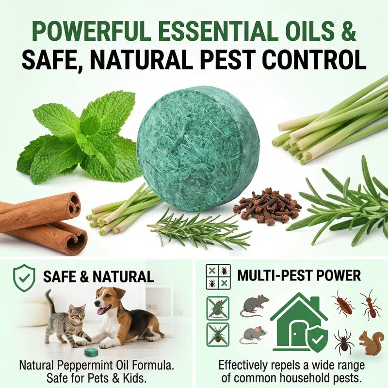 🦟 50% OFF NOW!🔇 🟢 Natural Peppermint Rodent Repellent Tablets – 10 Pack