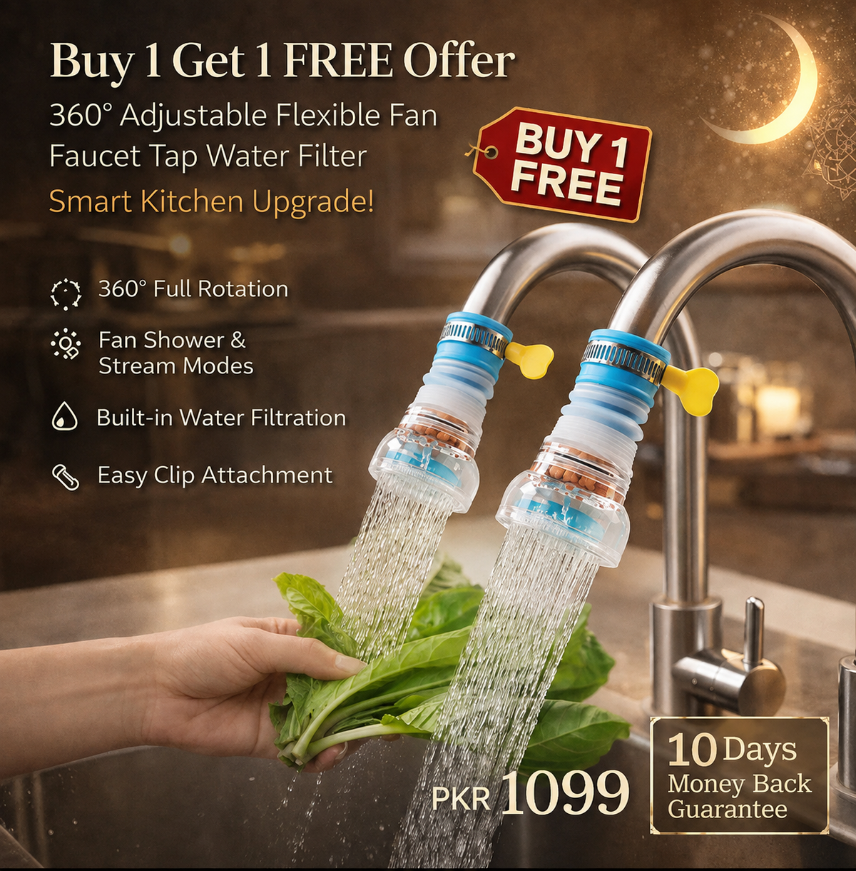 Buy 1 Get 1 Free Offer Imported Fan Faucet With Clip 360 Adjustable Flexible Kitchen Faucet Tap Water Filter