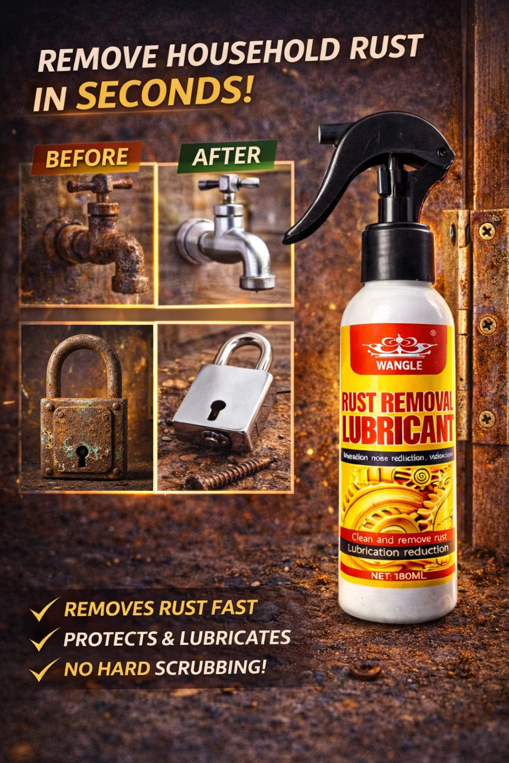⏳🏆Anti-Rust Lubricant Spray & Rust Remover-4| 🔥Buy 1 Get 1 Free🔥