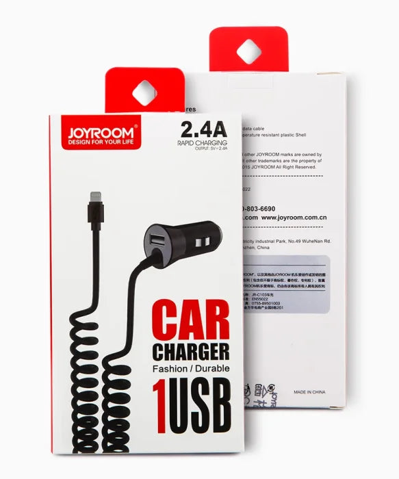 Joyroom Spring Wire Single USB 2.4A IPhone Car Charger JR-C103-White