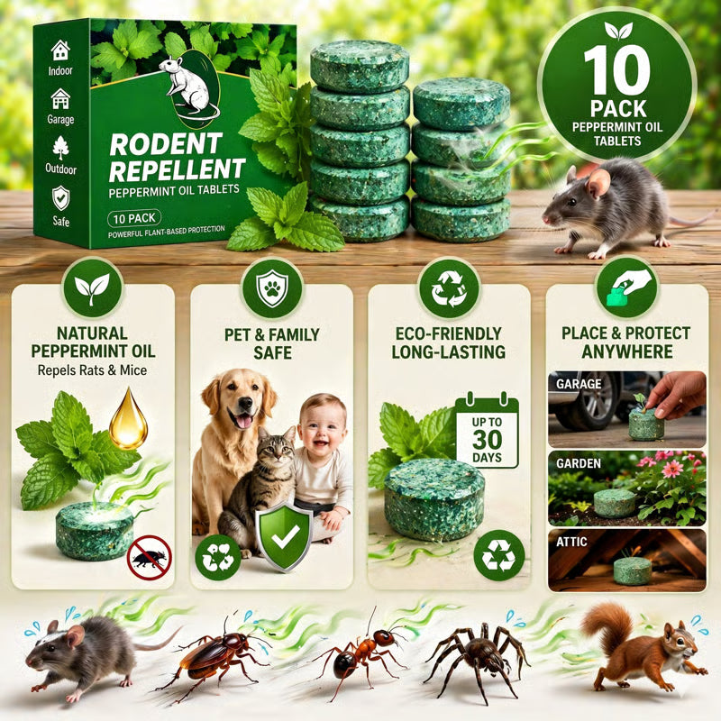 🦟 50% OFF NOW!🔇 🟢 Natural Peppermint Rodent Repellent Tablets – 10 Pack