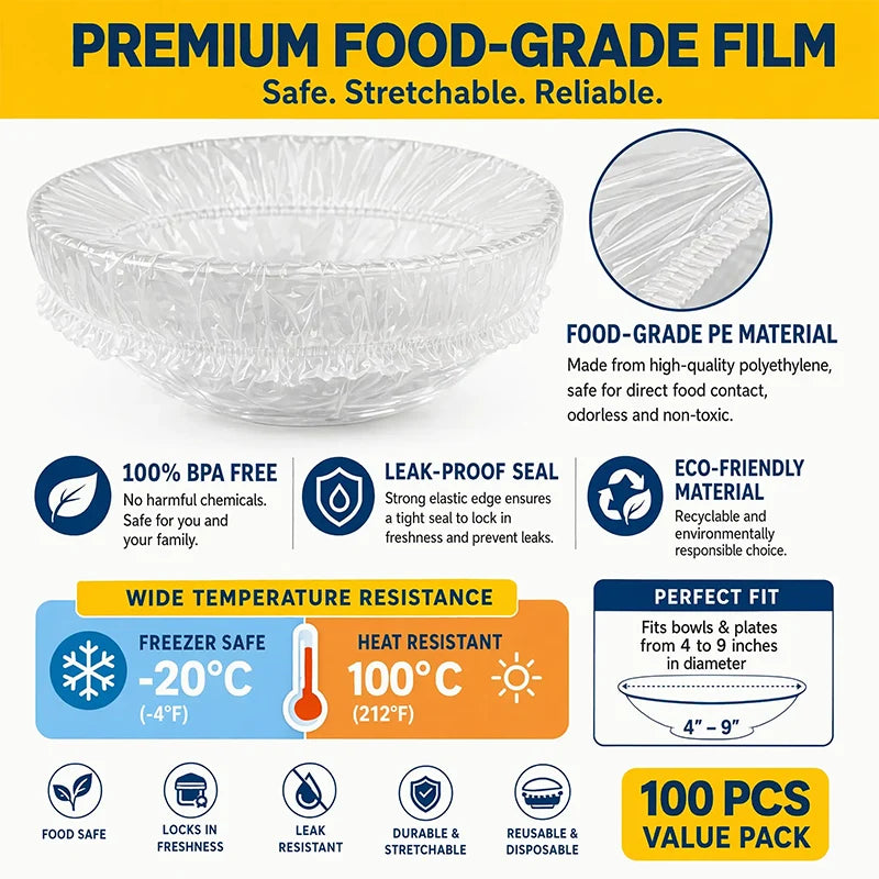 🔥Limited time 50% off！🥗Say goodbye to troublesome traditional cling film! 🍽️ Disposable Stretch Bowl Covers – Keep Food Fresh & Protected Easily